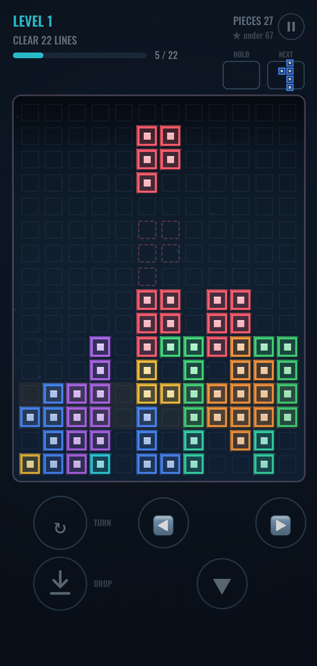 A BRICK puzzle level in progress with coloured tiles