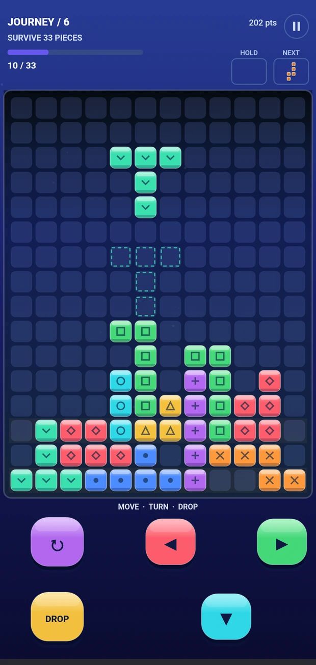 BRICK Journey level six with colourful tiles and game controls