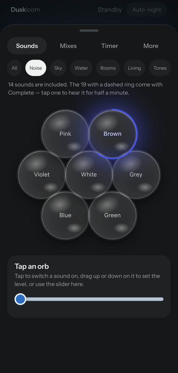 The Duskloom sound picker with seven noise orbs